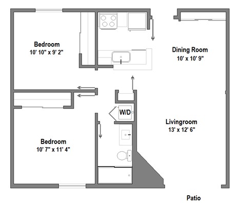 2 Bedroom - 1 Bath Floorplan